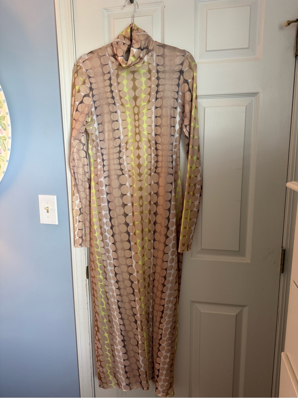 Nordstrom AFRM Shailene Tonal Dot-Print Long Sleeve Mesh Midi Dress, size XL.